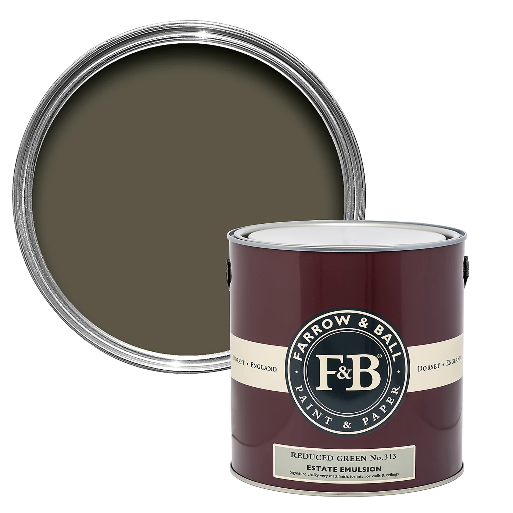 Farrow &amp;amp; Ball Estate Reduced Green No.313 Matt Wall &amp;amp; ceiling Emulsion paint, 2.5L