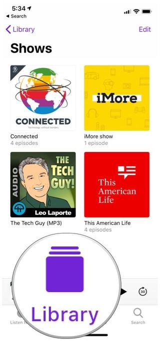 Apple Podcasts Library tab