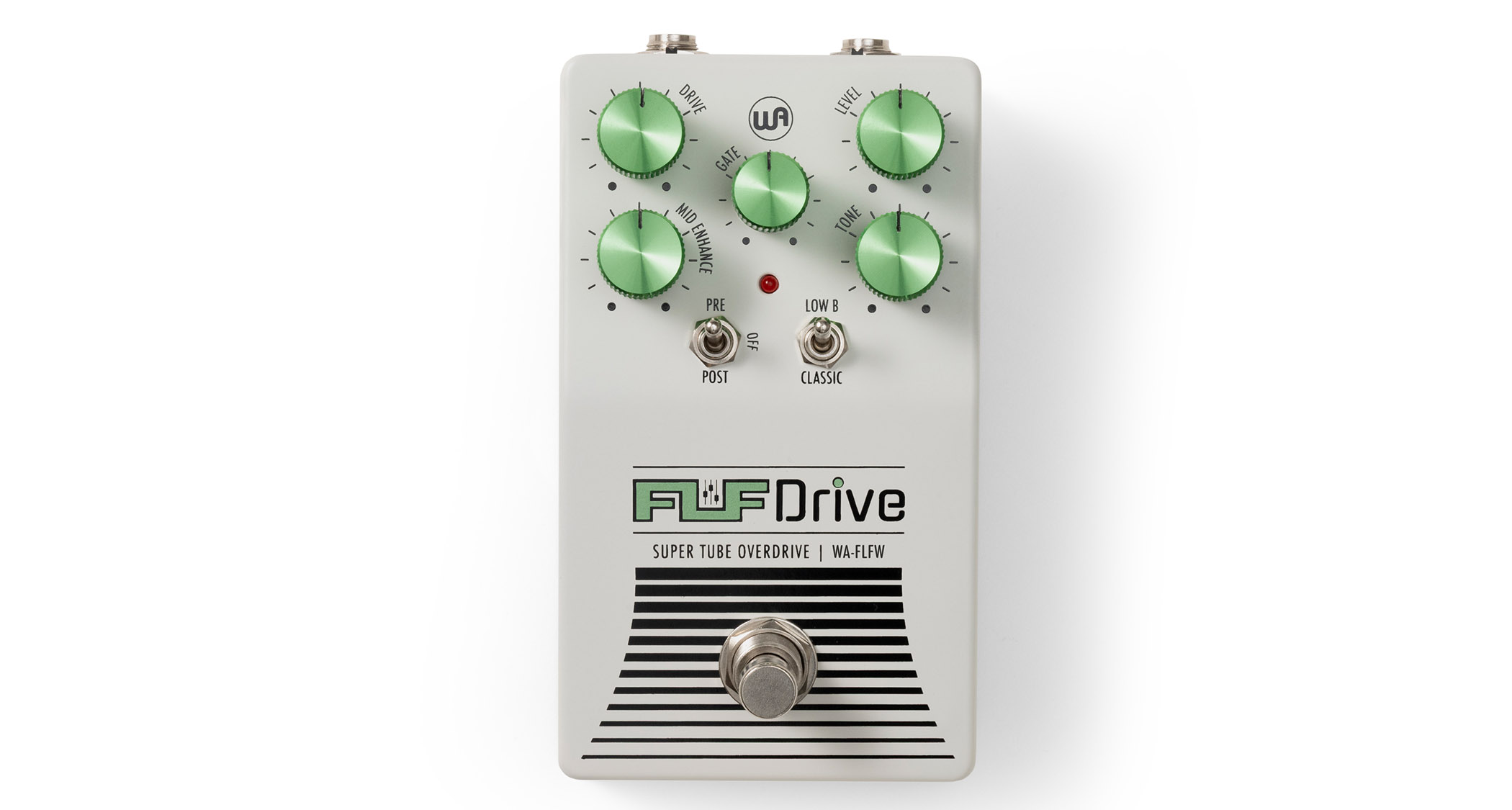 Warm Audio Fluff Drive: the new signature overdrive for Ryan 'Fluff' Bruce is a five-knob pedal finished in white and Teal.