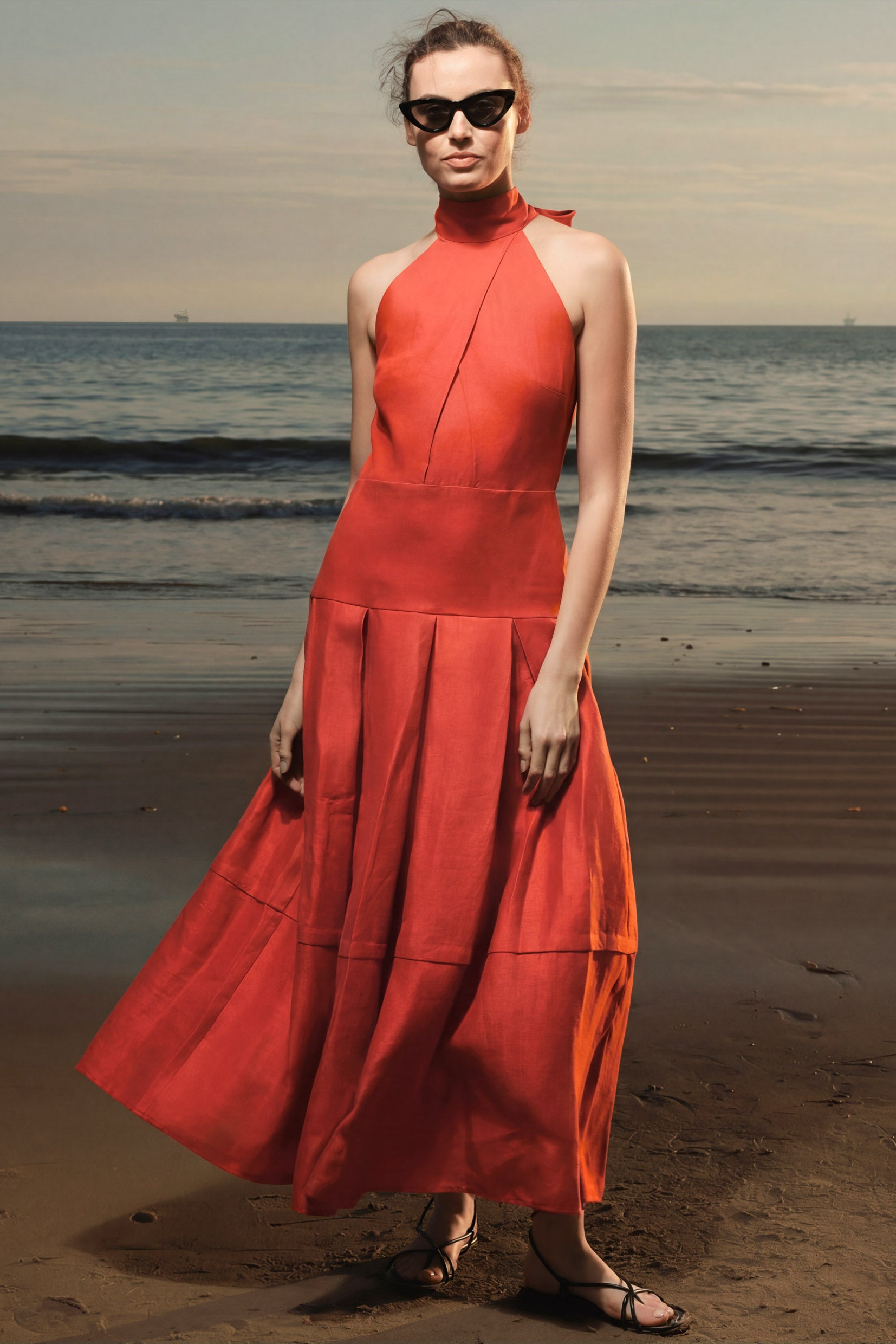 Nysa Dress - Vermilion Linen
