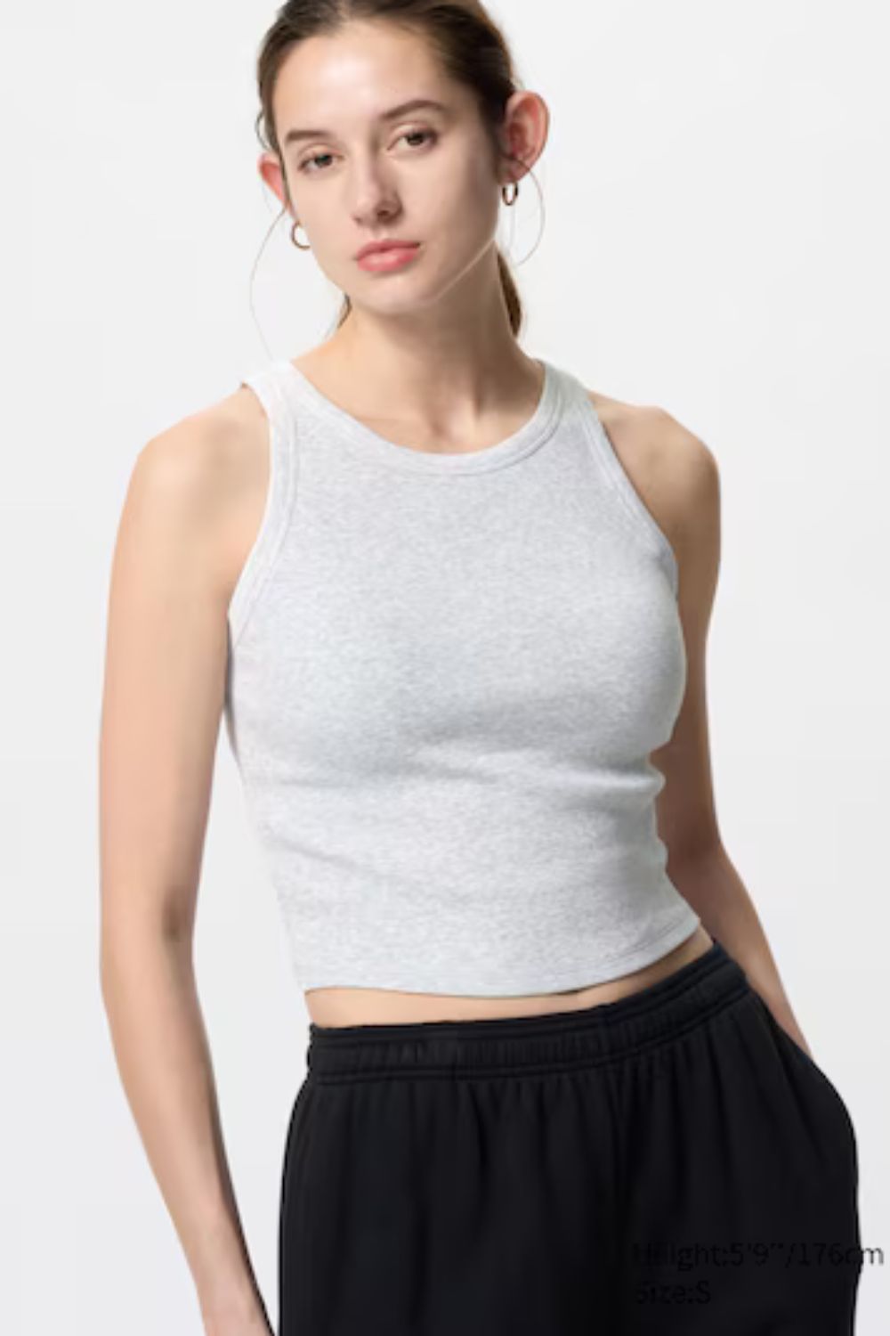 Uniqlo Ribbed Cropped Sleeveless Bra Top in Light Grey