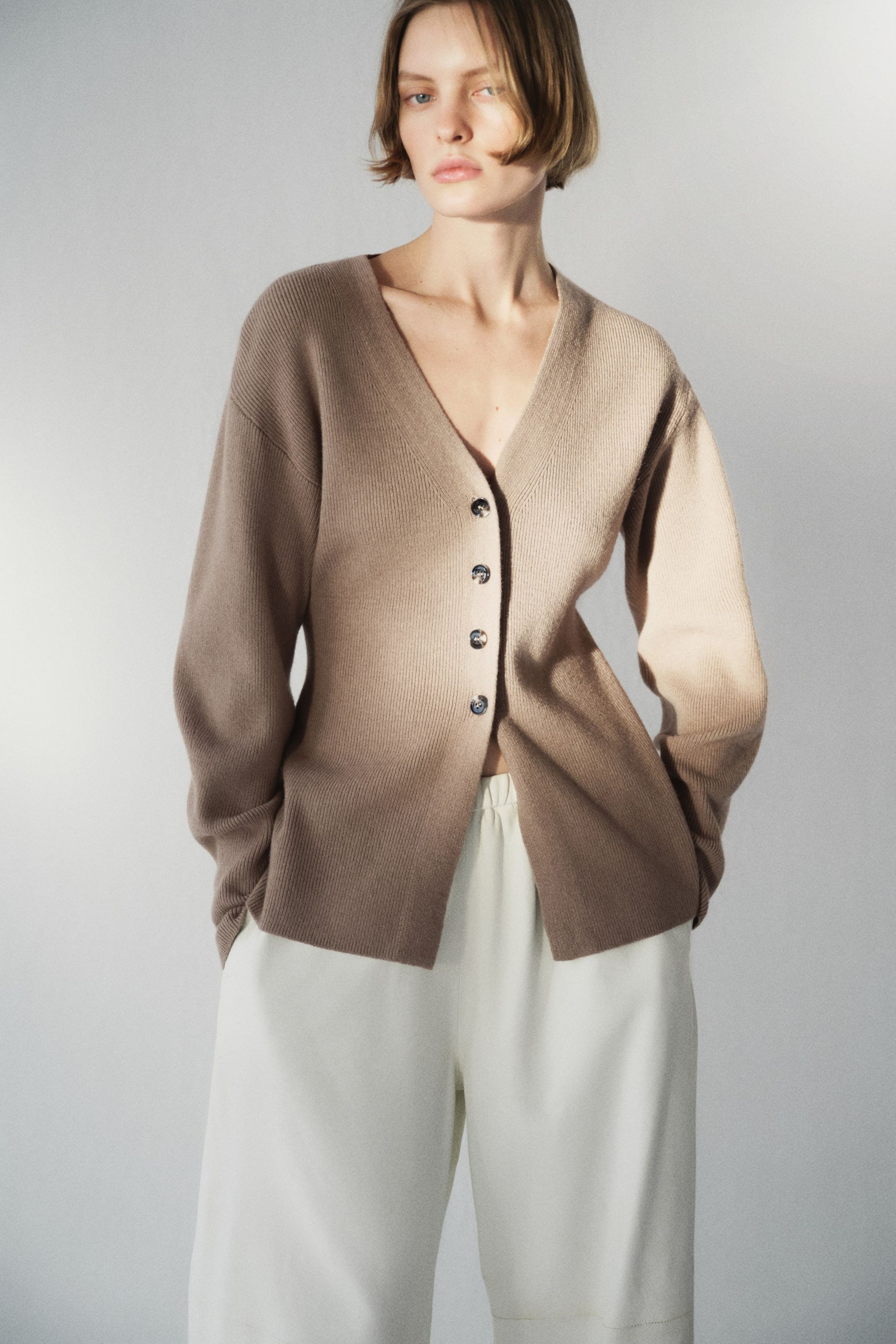 Cardigan With Defined Waist - Taupe