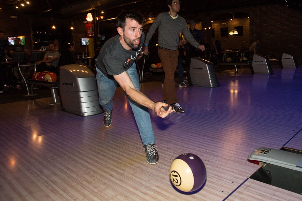 Eric Young shows off his bowling form at Rally winter camp