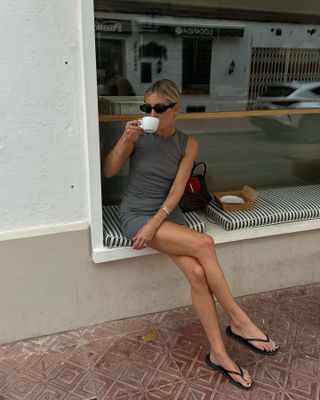 Mini Dress + Flat Sandal + Sunglasses