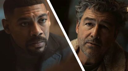 A collage of close-up shots of John Stewart and Hal Jordan in Lanterns episode 6