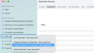 Keychain Access app's settings for changing password