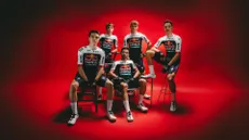 Five riders in the new Red Bull-Bora-Hansgrohe kit for 2025