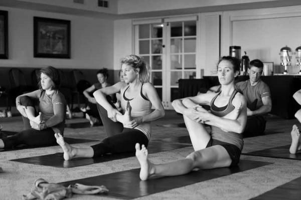 Hosking, Fahlin and Stacher lead the yoga class
