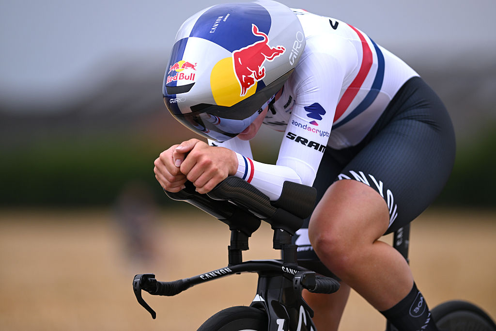 MAASEIK, BELGIUM - JULY 18: Zoe Backstedt of Great Britain and Team CANYON//SRAM zondacrypto - White Best Young Rider Jersey competes during the 12th Baloise Ladies Tour 2026 - Stage 3a a 8.4km individual time trial stage from Maaseik to Maaseik on July 18, 2026 in Maaseik, Belgium. (Photo by Luc Claessen/Getty Images)