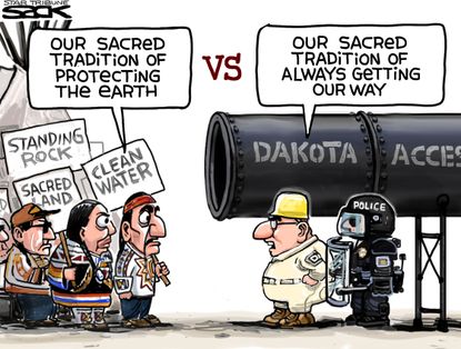 Political cartoon U.S. Dakota Access Pipeline protests