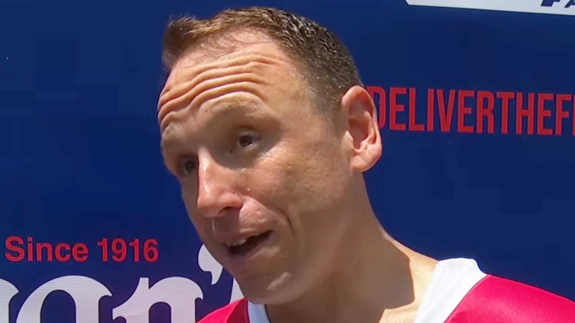 Joey Chestnut at the Nathan's Hot Dog Eating Contest
