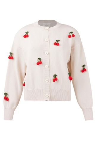 Peraluna Cherry Hand Embroidered Cardigan In Cream