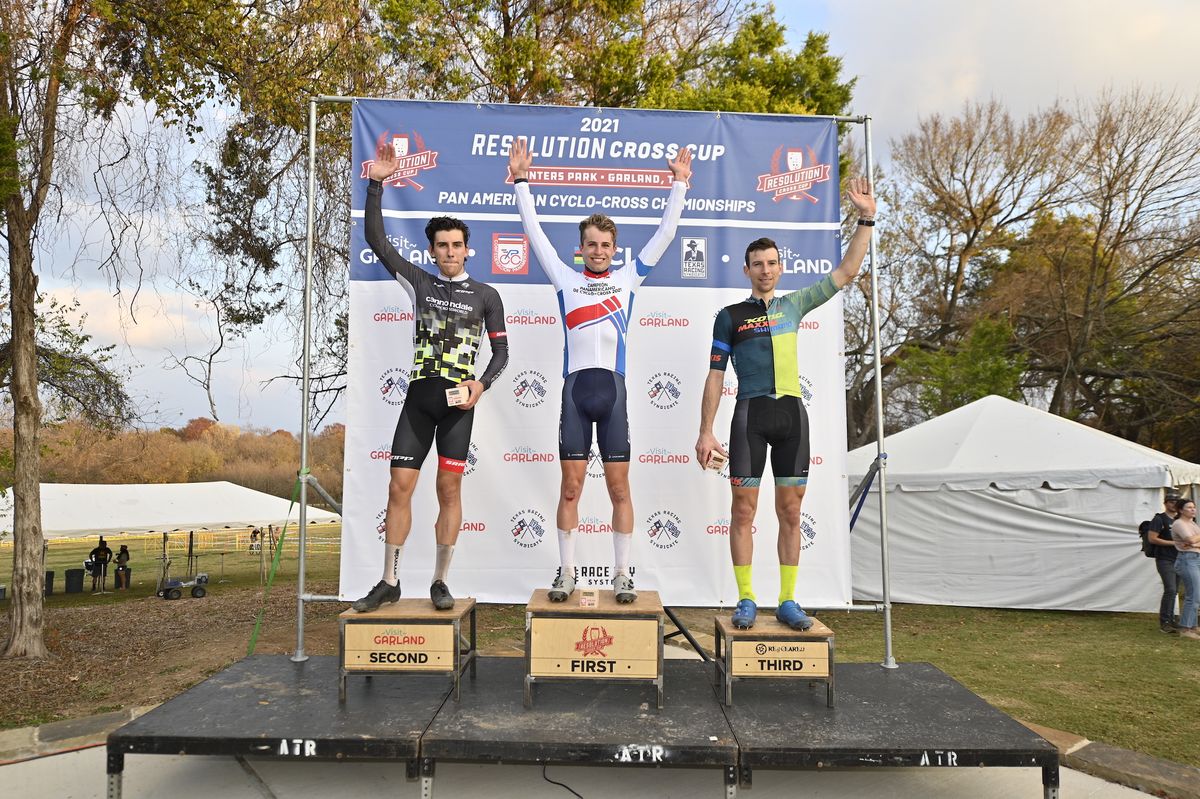 2021 Pan-American Cyclo-cross Championships elite men&#039;s podium (L to R): Curtis White in second, Eric Brunner winner, Kerry Werner in third