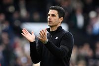 Mikel Arteta, Manager of Arsenal, applauds the fans after the Premier League match between Manchester City and Arsenal at Etihad Stadium on April 19, 2026 in Manchester, England.