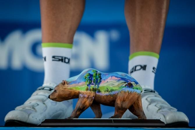 The California bear as today's podium trophy.