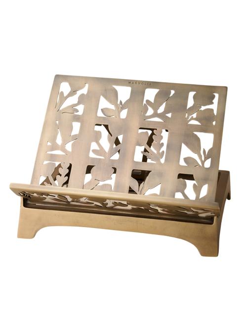 Antique Brass Shadow Floral Cookbook Stand