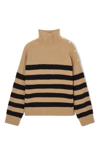 COS BUTTON-EMBELLISHED STRIPED WOOL SWEATER