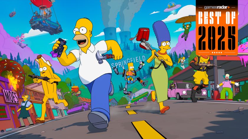 Fortnite Simpsons screenshot with GamesRadar+ Best of 2025 badge in upper right corner