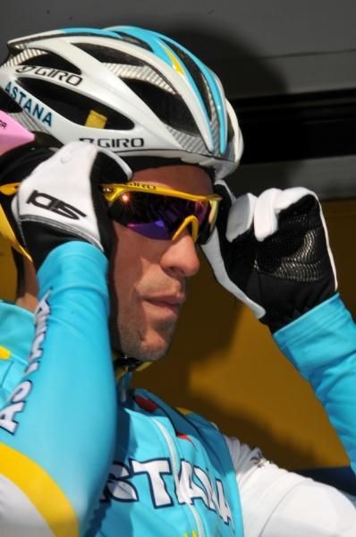 Ready for action: Contador fixes his glasses