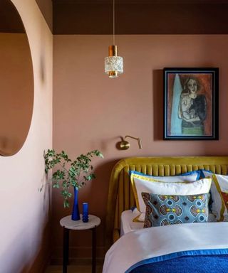 Pink painted bedroom in France by Argile