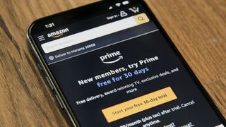 A phone showing an Amazon Prime shopping page