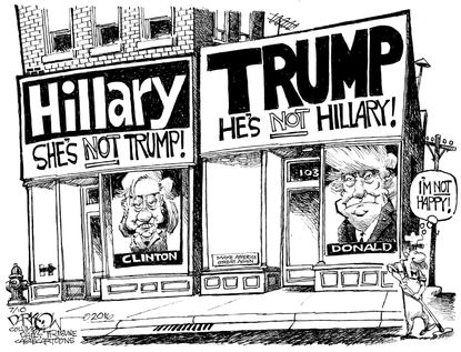 Political cartoon U.S. Clinton and Trump voting