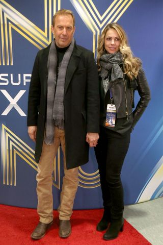 Kevin Costner And Christine BaumGartner At The Denver Broncos vs Seattle Seahawks Super Bowl Game On Sunday Night