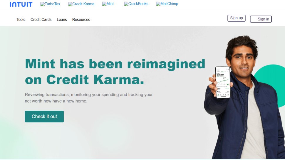 Website screenshot of Mint (March, 2026)