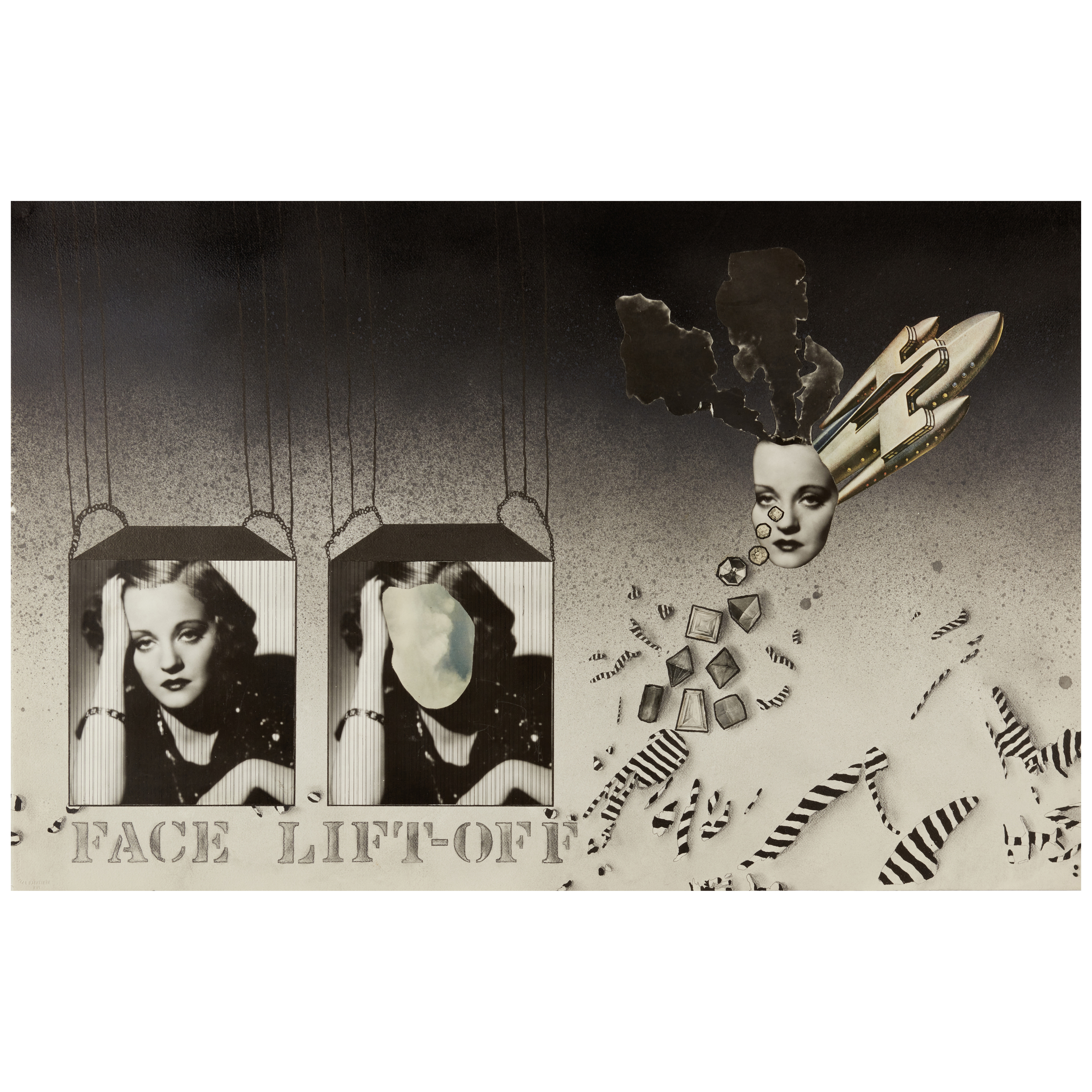 A mixed media collage, showing two faces