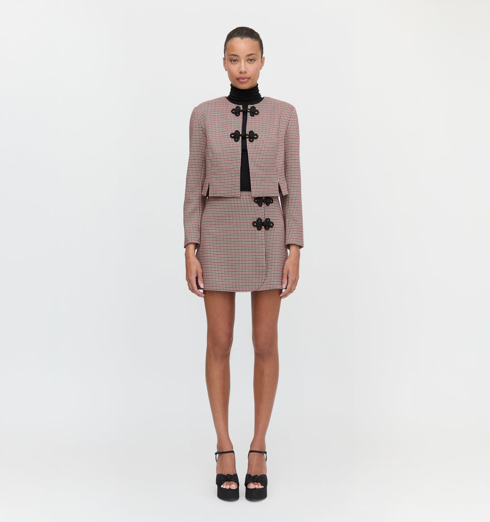 The Melody Skirt - Burgundy Holmes Houndstooth