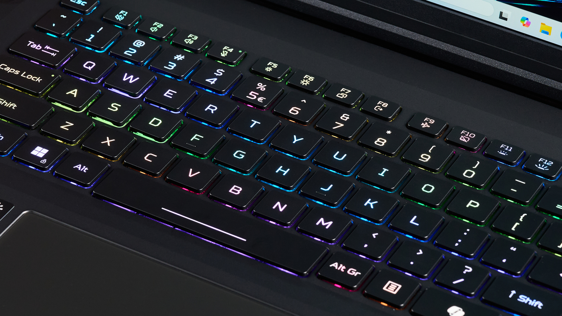Close-up of keyboard with RGB lighting on Acer Predator Helios 18 AI