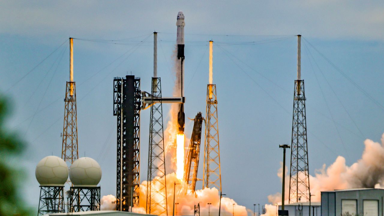 A SpaceX Falcon 9 rocket launches into space