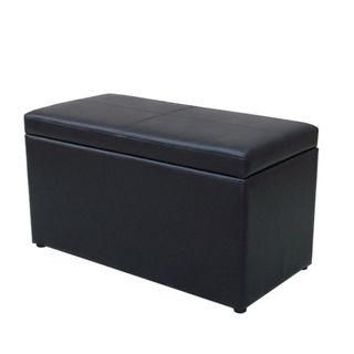 Black leather rectangular storage ottoman