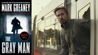 The Gray Man book cover and Ryan Gosling in book adaptation