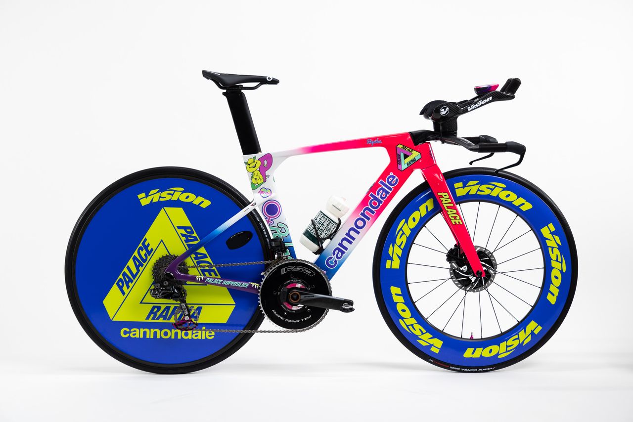 The Cannondale time trial bike used by EF, complete with Palace design