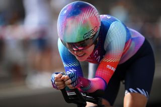 ROTTERDAM NETHERLANDS AUGUST 13 Neve Bradbury of Australia and Team CanyonSRAM Racing sprints during the 3rd Tour de France Femmes 2024 Stage 3 a 679km individual time trial stage from Rotterdam to Rotterdam UCIWWT on August 13 2024 in Rotterdam Netherlands Photo by Alex BroadwayGetty Images