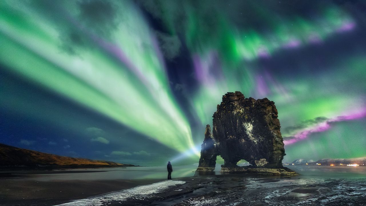 A photograph of the northern lights over Iceland in 2020.