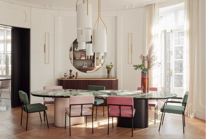 Dining room with green marble table