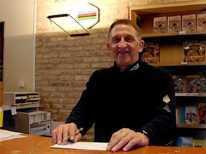 Belgium's famous world champion Freddy Maertens works at the Wielermuseum in Roeselare.