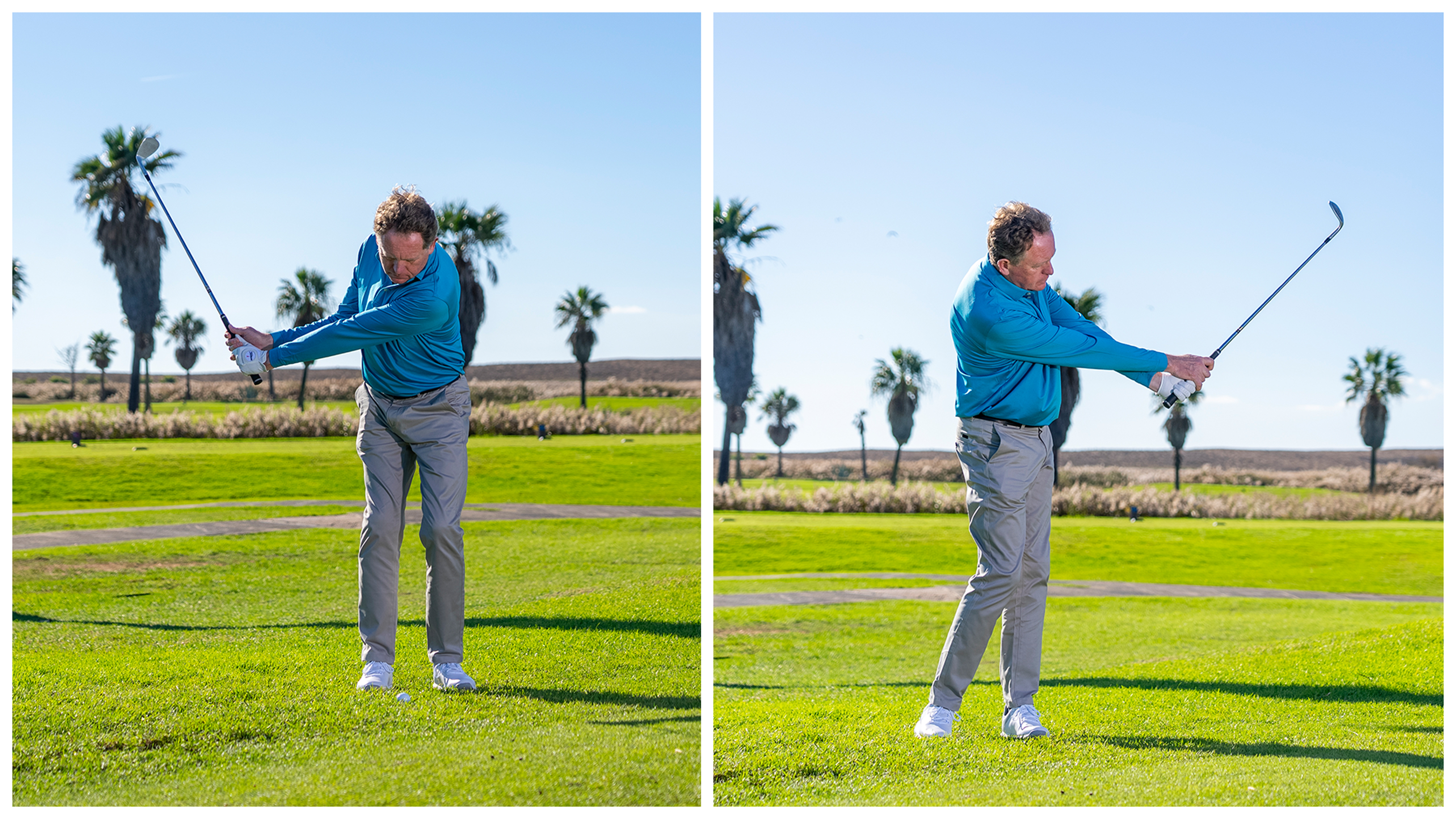 Keith Wood demonstrating the importance of practicing with matched backswing and follow through lengths to control distance with wedges and get up and down more often