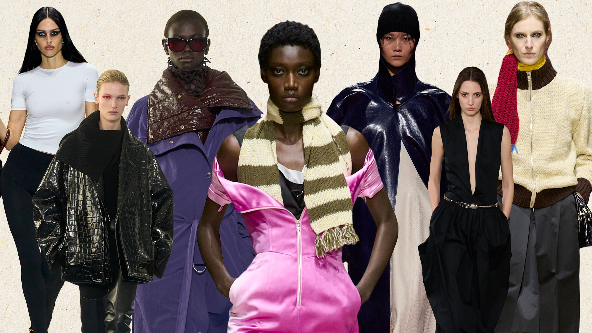 a collage of runway images featuring the biggest trends from Milan fashion week fall/winter 2026