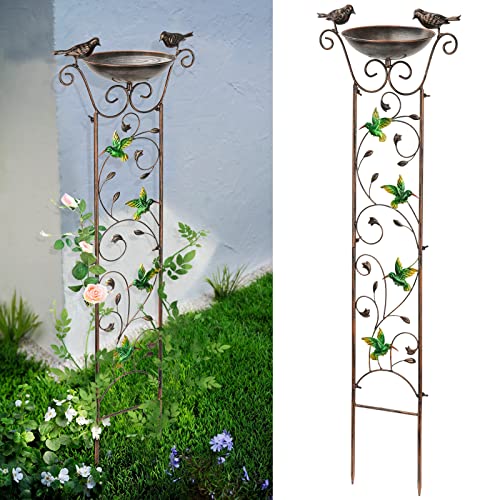 Sunnypark 43.5 Inch Metal Bird Bath Bowl With Garden Trellis Outdoor