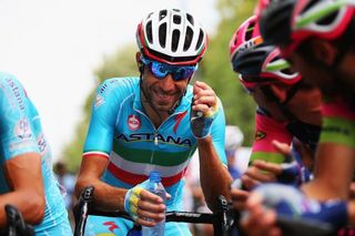 Vincenzo Nibali in light mood before the start of stage 14.