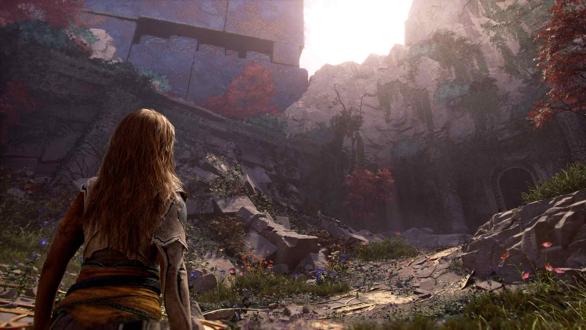 God of War Laufey gameplay showing Laufey walking a path towards a cliffside