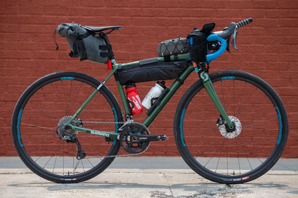Jake Wells' switch to the DKXL meant bringing way more equipment along for the ride. His carbon Scott Addict weighed more than thirty pounds when fully equipped. It's equipped with the recently-released Shimano GRX group