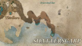 Avowed Mapping the Living Lands cartographer locations - A map showing the location of cartographer Wilfrith in Shatterscarp.