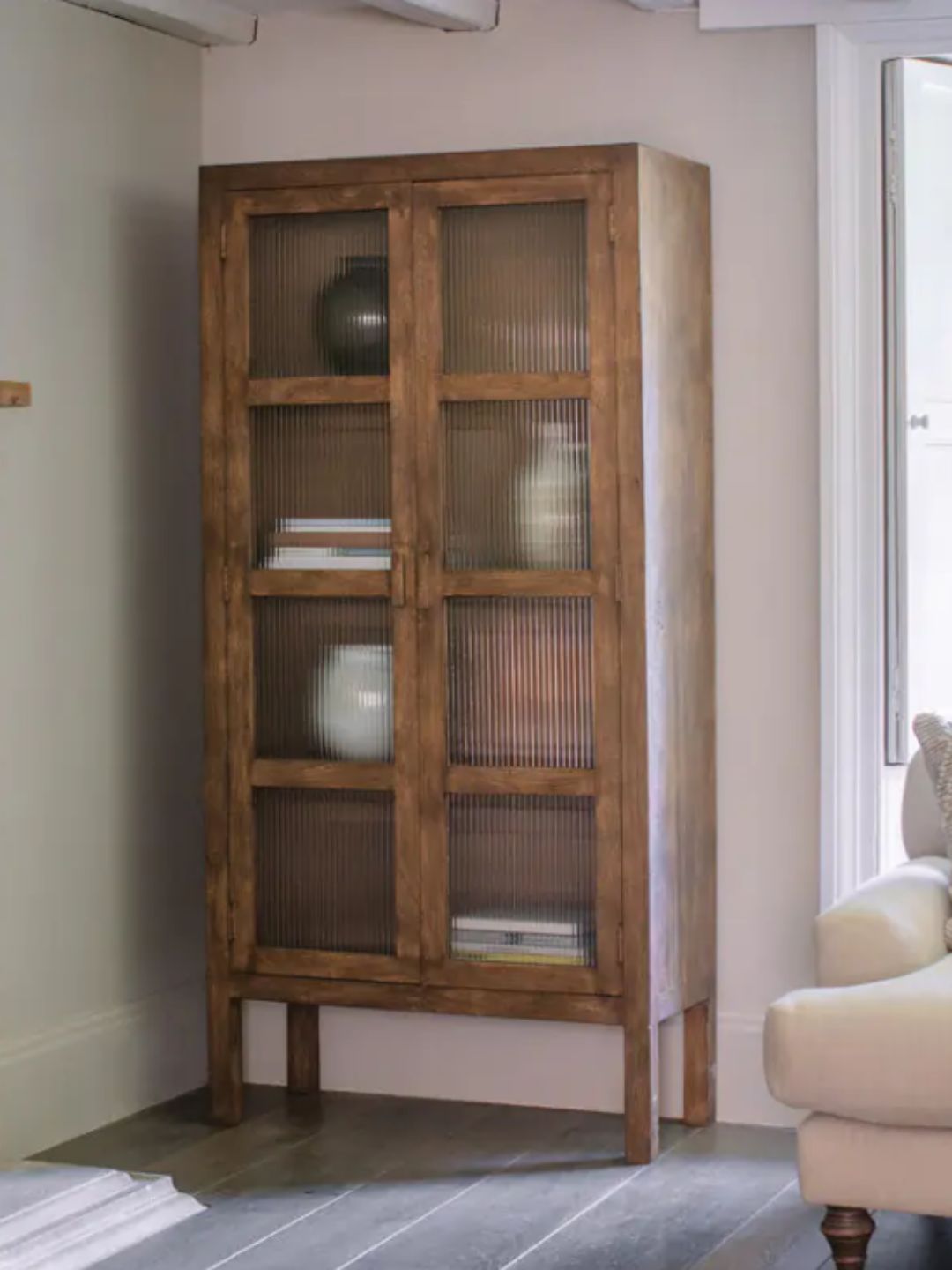 nkuku, Mendani Mango Wood &amp;amp; Fluted Glass Cabinet - Walnut Stain