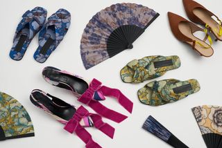 Shoes, fans, and swatches of fabric from One/Of