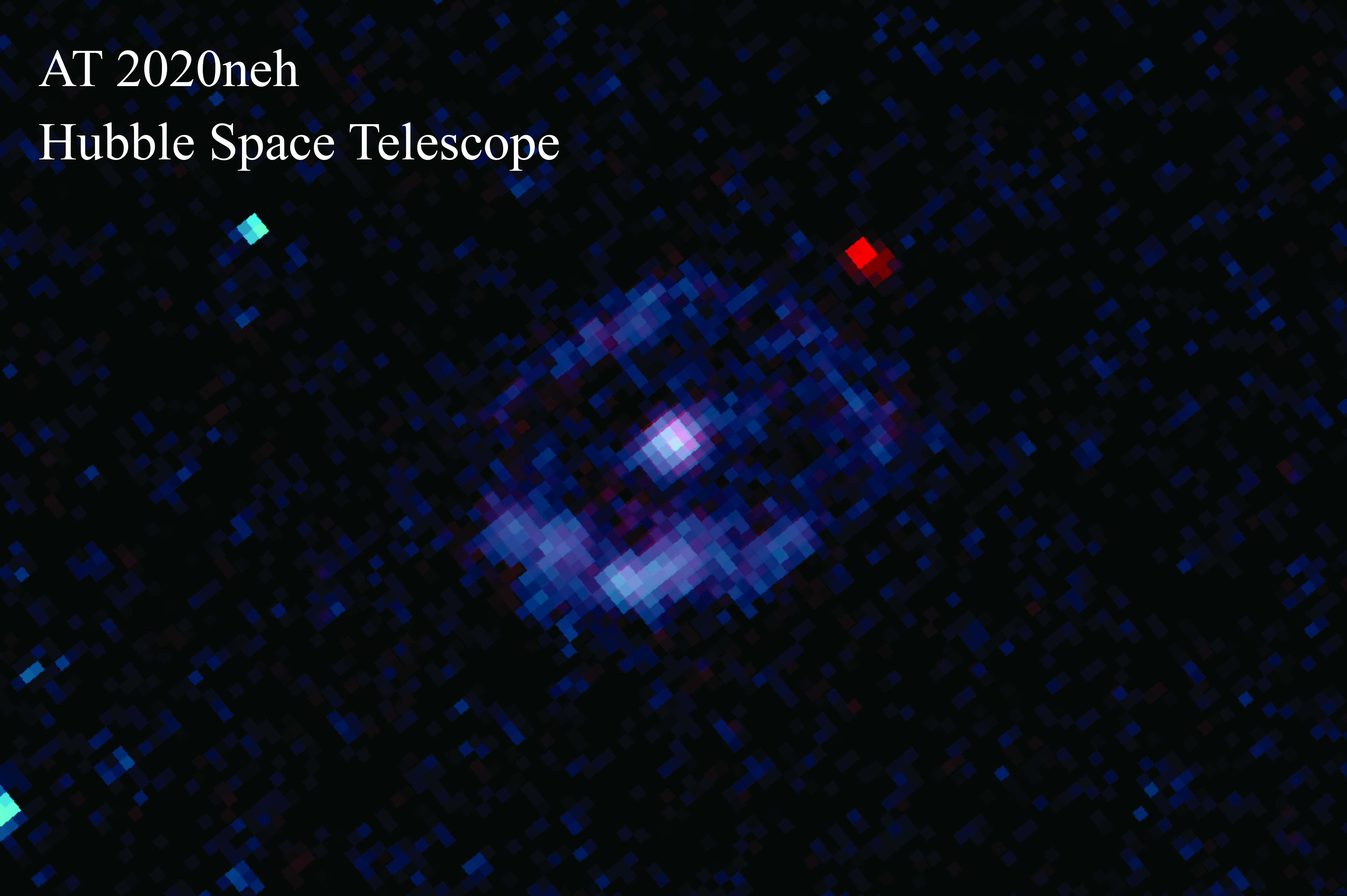 Astronomers have discovered a star being ripped apart by a black hole from the galaxy SDSS J152120.07+140410.5, 850 million light-years away.  Researchers pointed to NASA's Hubble Space Telescope to study the effects, called AT 2020neh, shown in the center of the image.  Hubble's ultraviolet camera has seen a ring of stars forming around the core of the galaxy where AT 2020neh is located.