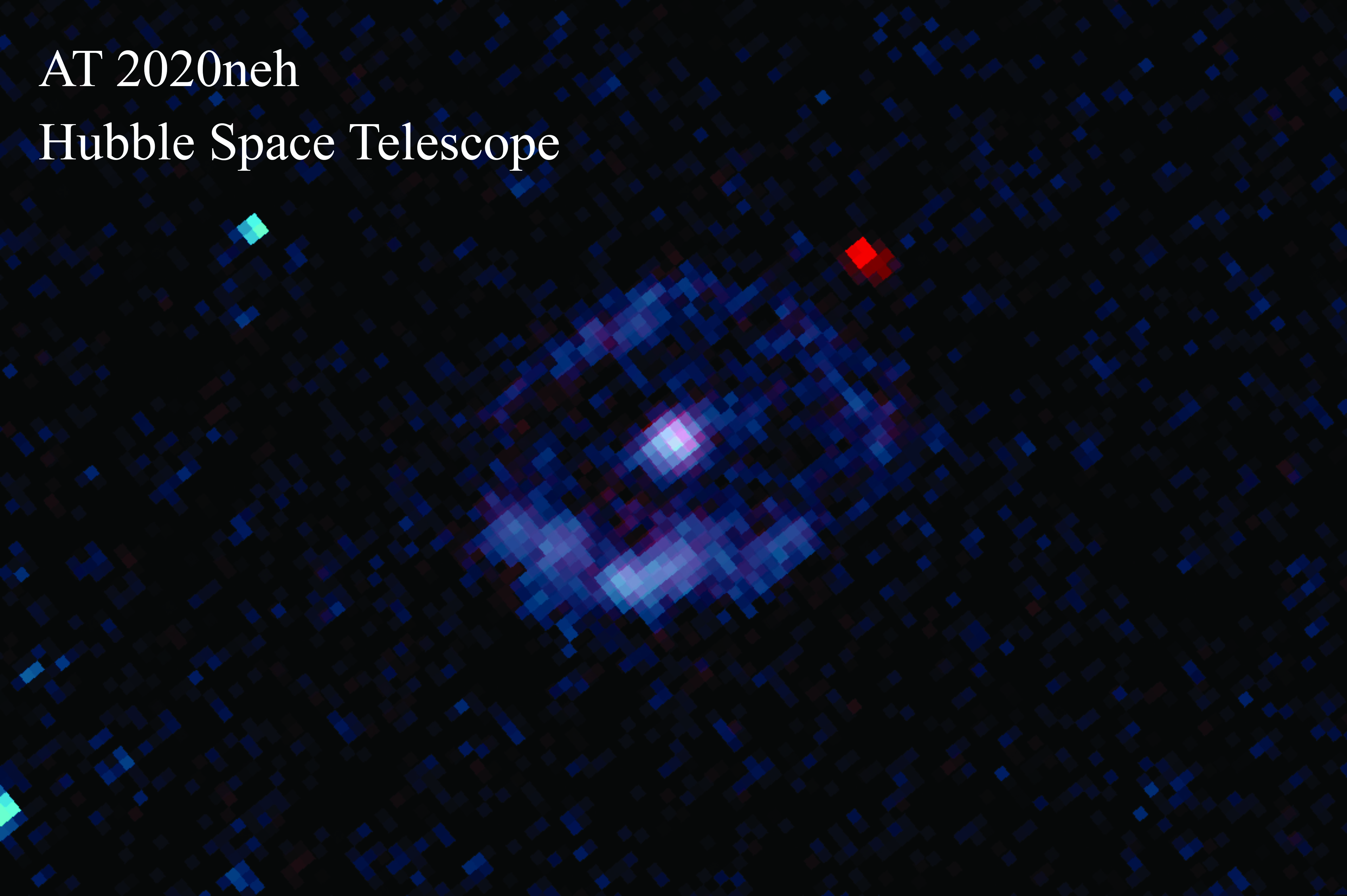 Los astrónomos han descubierto una estrella desgarrada por un agujero negro en la galaxia SDSS J152120.07 + 140410.5, a 850 millones de años luz de distancia.  Los investigadores apuntaron al Telescopio Espacial Hubble de la NASA para examinar los impactos, llamados AT 2020neh, que se muestra en el centro de la imagen.  La cámara ultravioleta del Hubble vio un anillo de estrellas formándose alrededor del núcleo galáctico donde se encuentra AT 2020neh.